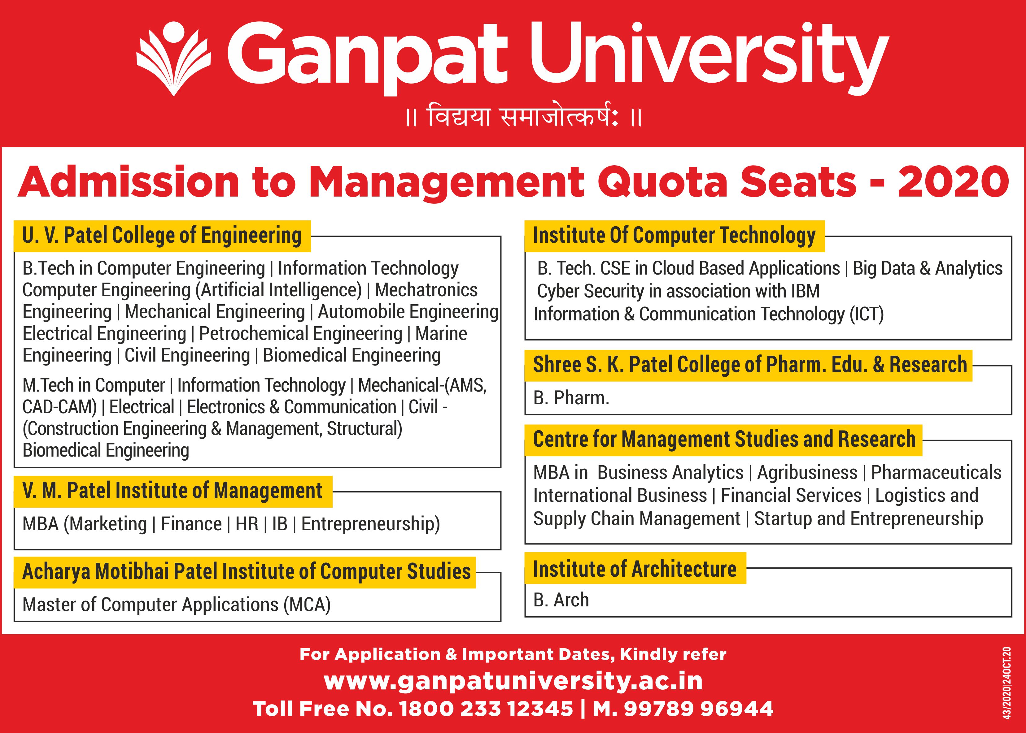 Admission to Management Quota Seats - 2020